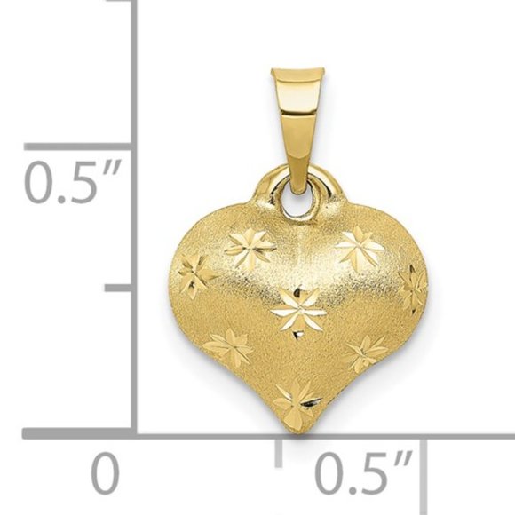 10K Polished and Satin Diamond-cut 3-D Puffed Heart Pendant Small Dainty Charm - Picture 2 of 2